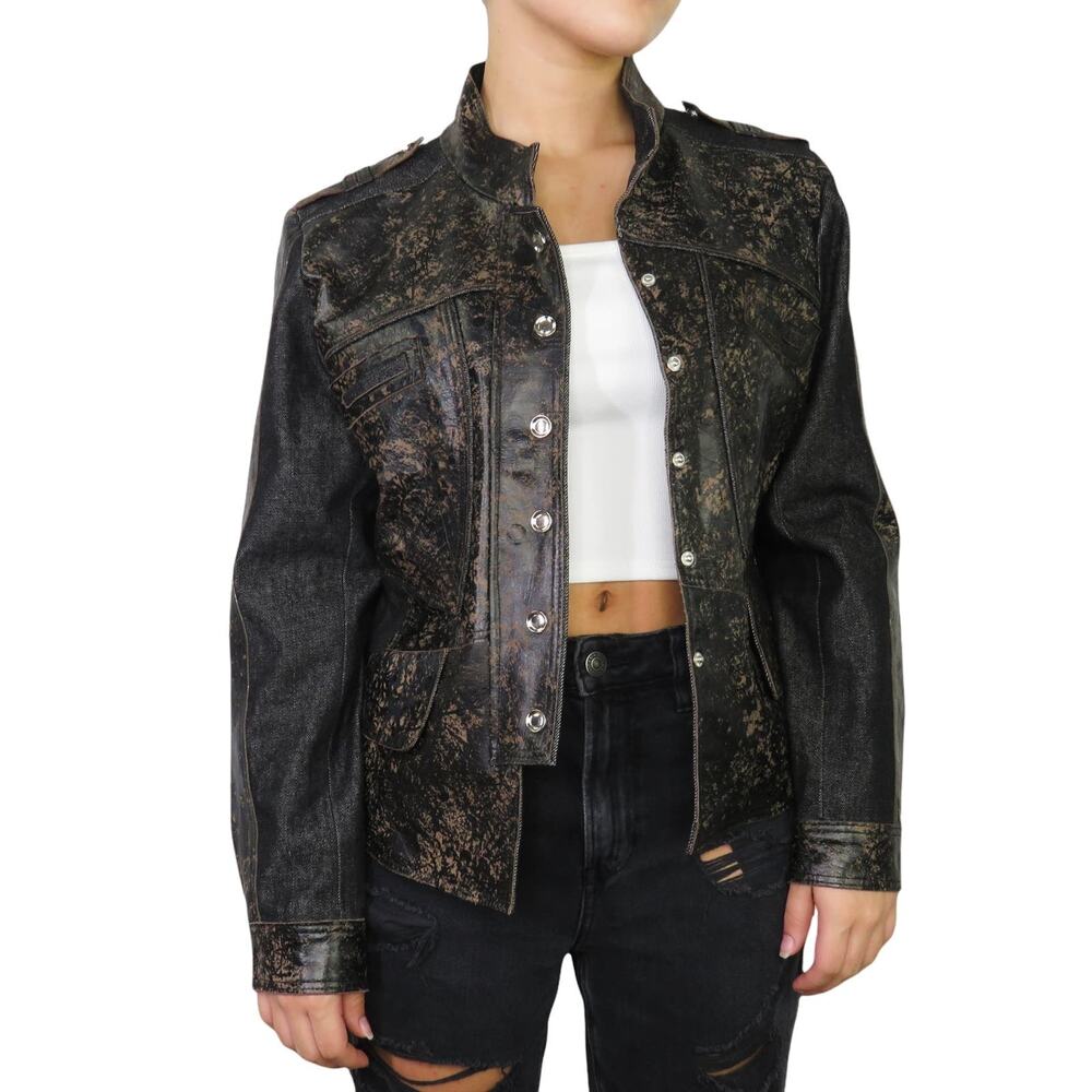 90s Vintage Brown Distressed Leather Jacket Moto Biker Jacket Medium